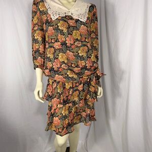 Vintage 1980s Blake Elizabeth Floral Chiffon Dress | Romantic Cottagecore Fall F